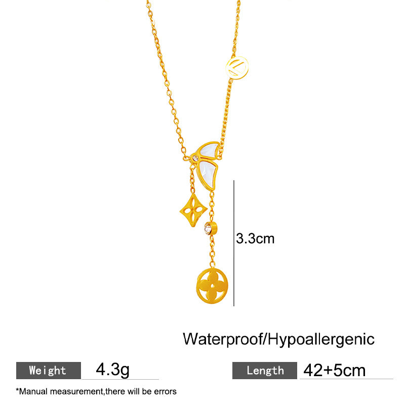 Sweet Sporty Butterfly Rhinestone Inlaid Titanium Steel Necklace with Cable Chain