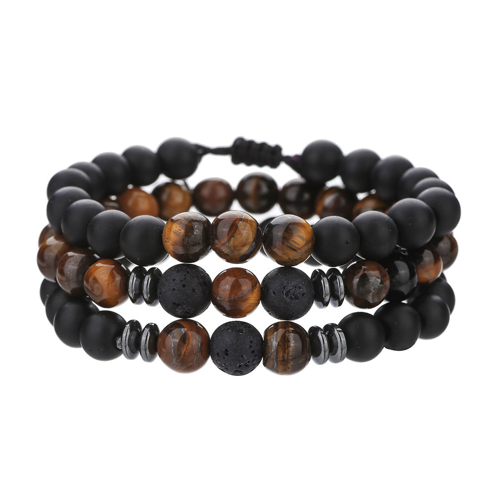 Bohemian Geometric Wood Bead and Turquoise Stretch Bracelet for Men and Women