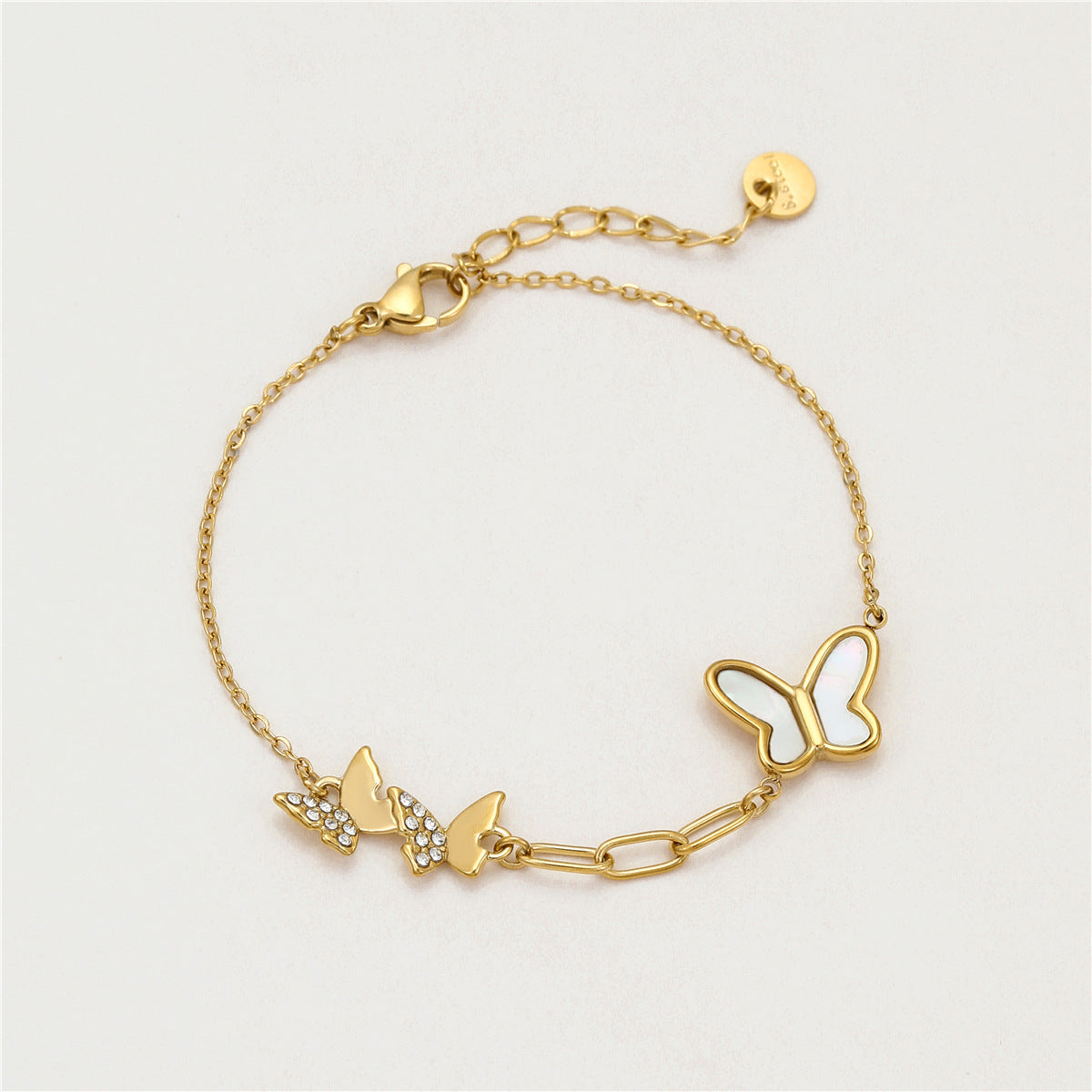 Minimalist Butterfly Shell Design Titanium Steel Bracelet for Women with Rhinestone Inlay and Plated Finish