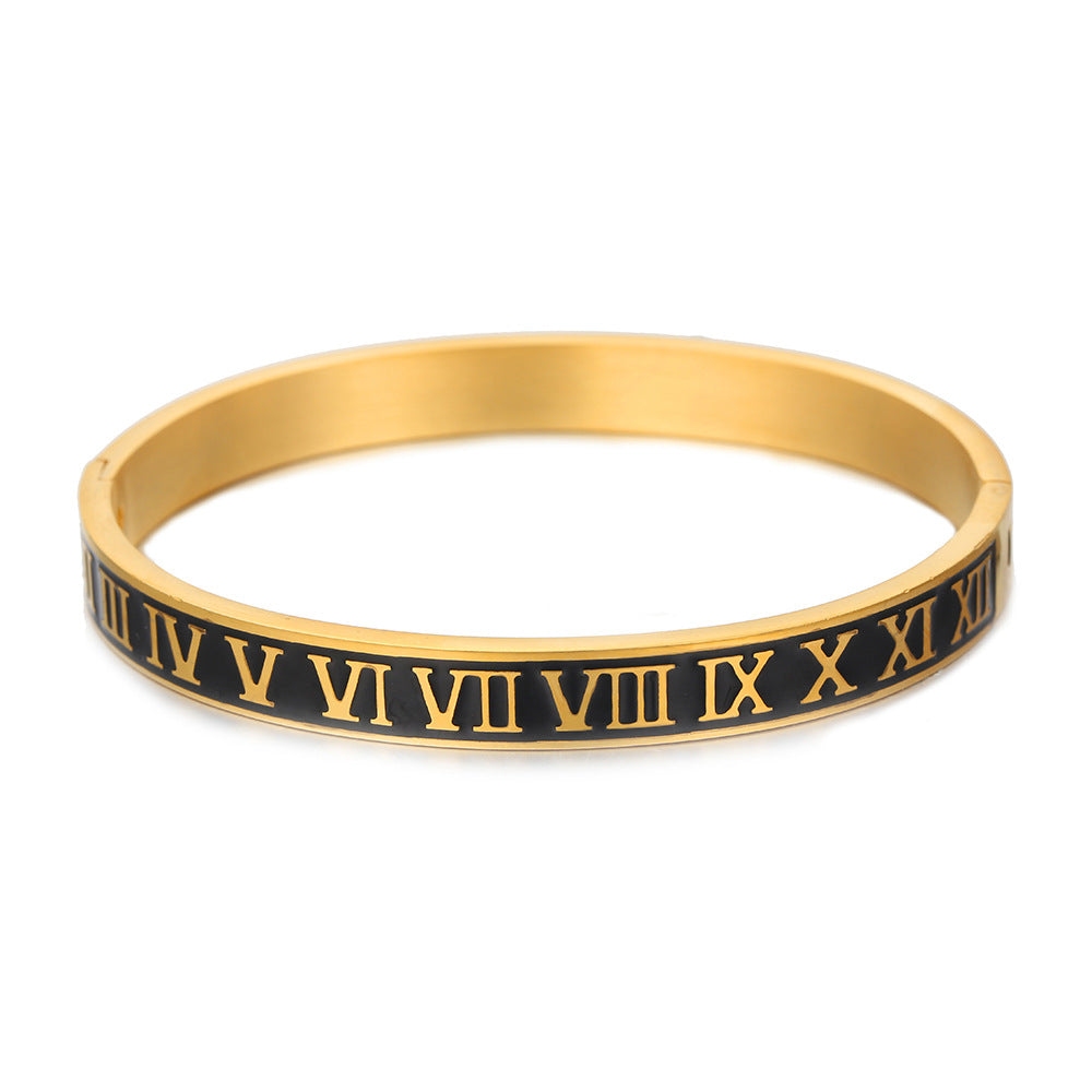 Punk Vintage Gold Plated Drip Oil Round Titanium Steel Bangle