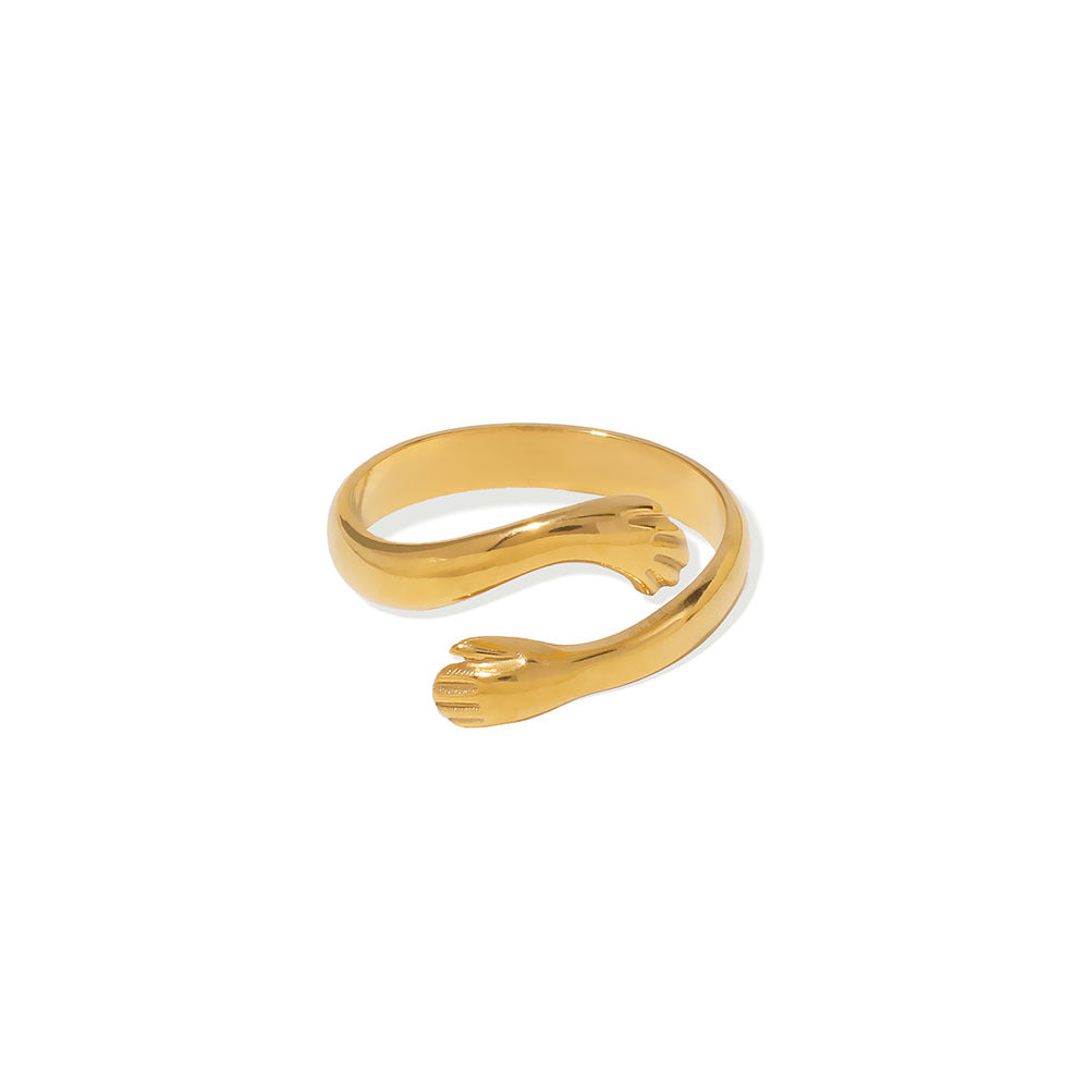 Romantic French-Style Asymmetric Stainless Steel Plated Hug Ring Couple Set Hypoallergenic Unisex Fashion Jewelry