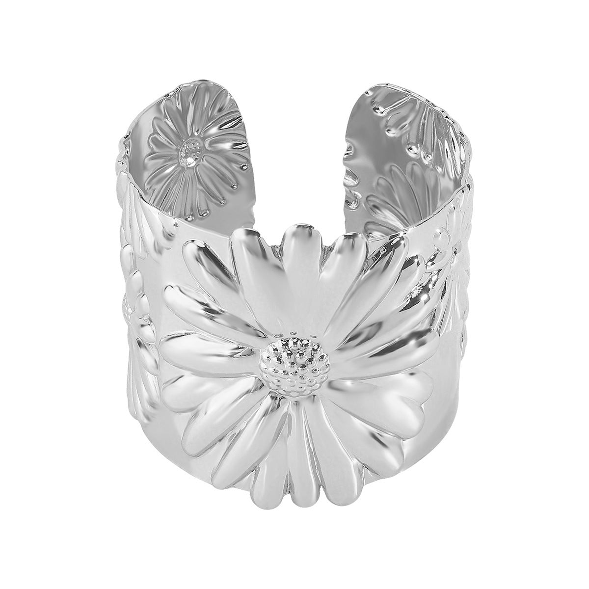 Brazalete de metal floral vintage para mujer con acabado galvanizado y diseño minimalista