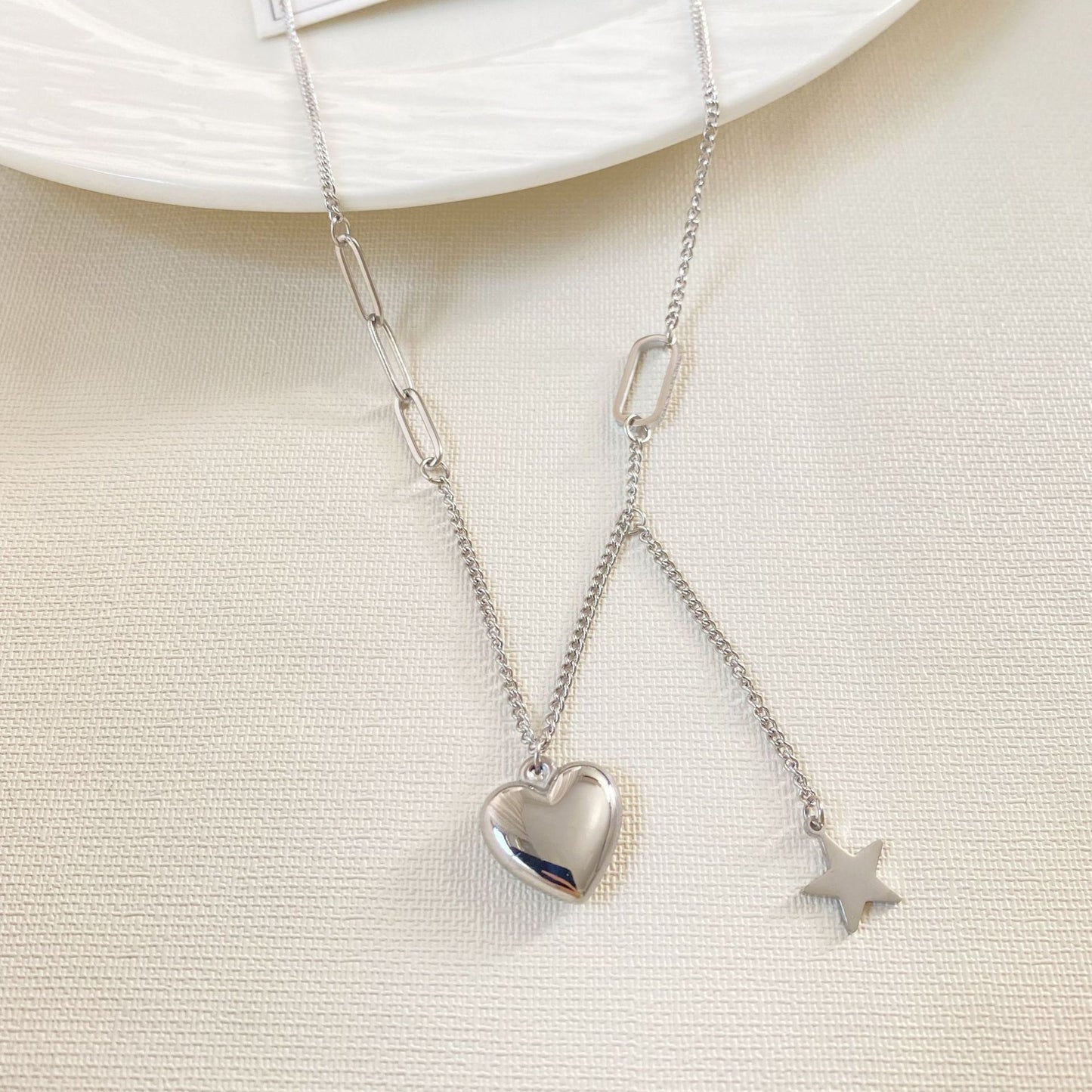 Heart Star Tassel Titanium Steel Necklace Plated Unisex
