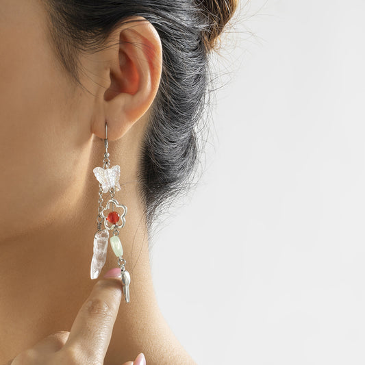 Minimalist Asymmetrical Butterfly Earrings for Women in Alloy with Laser-Cut Cubic Zirconia and Electroplated Finish