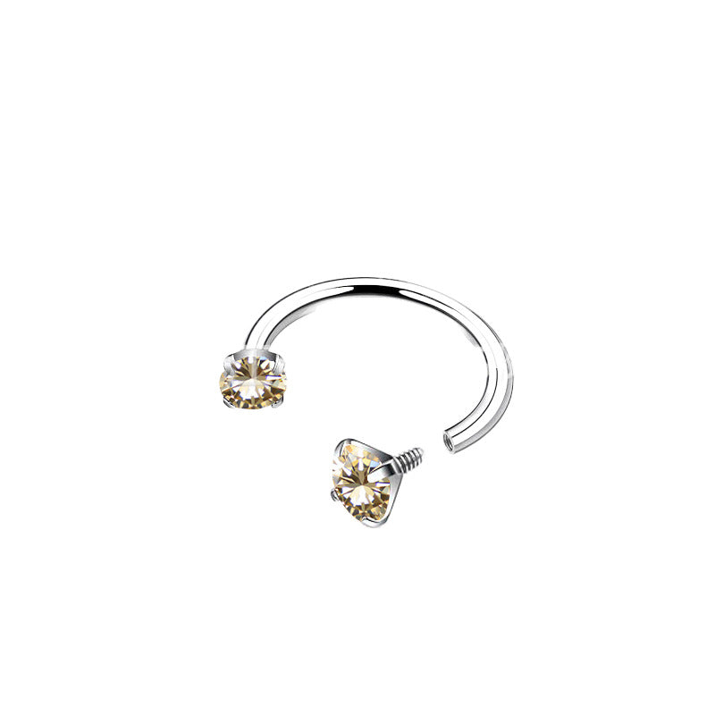 Fashion OL Style Horseshoe-Shaped Titanium Alloy Nose Stud with Polished Finish and Cubic Zirconia Inlay for Unisex Piercing