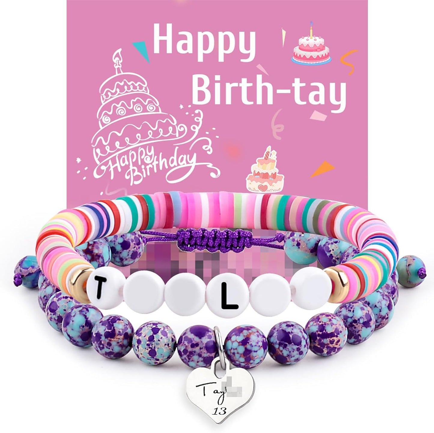Elegant Agate Heart Letter Beaded Bracelet Set Unisex Fashion Jewelry
