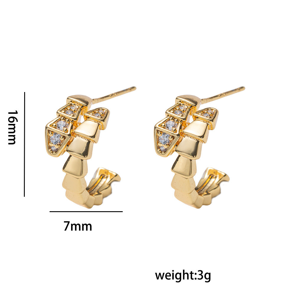 Elegant Snake-Shaped Rhinestone-Set Titanium Steel Necklace with 18K Gold Plating for Women