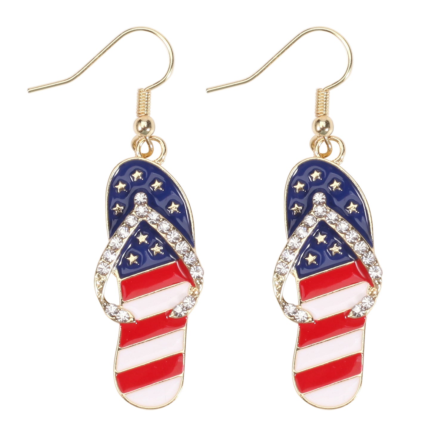 Patriotic Rhinestone Inlay Brass Earrings for Women