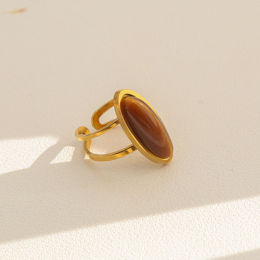 Vintage Instagram Style Adjustable Geometric Stainless Steel Ring with 18K Gold Plating for Women