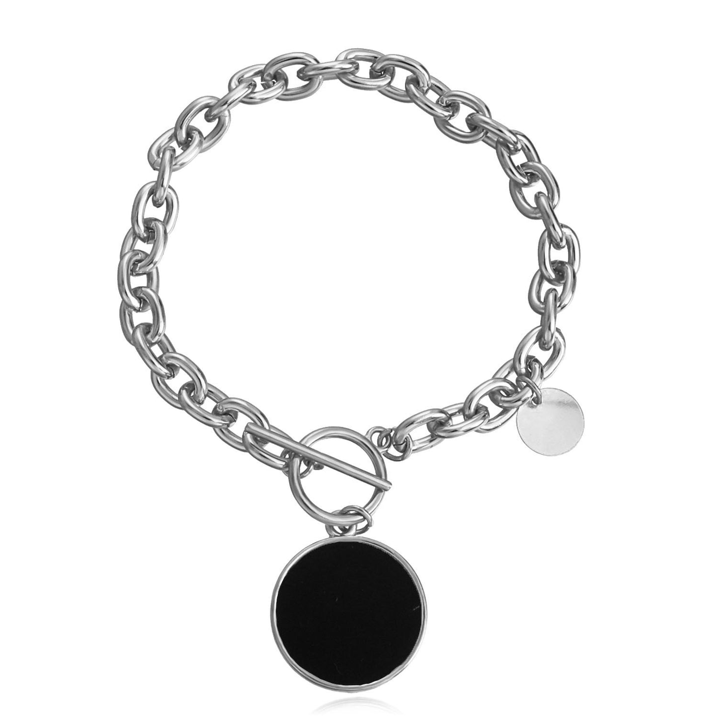Minimalist Geometric Black and White Mother-of-Pearl Bracelet for Women with Alloy Chain and Plated Finish