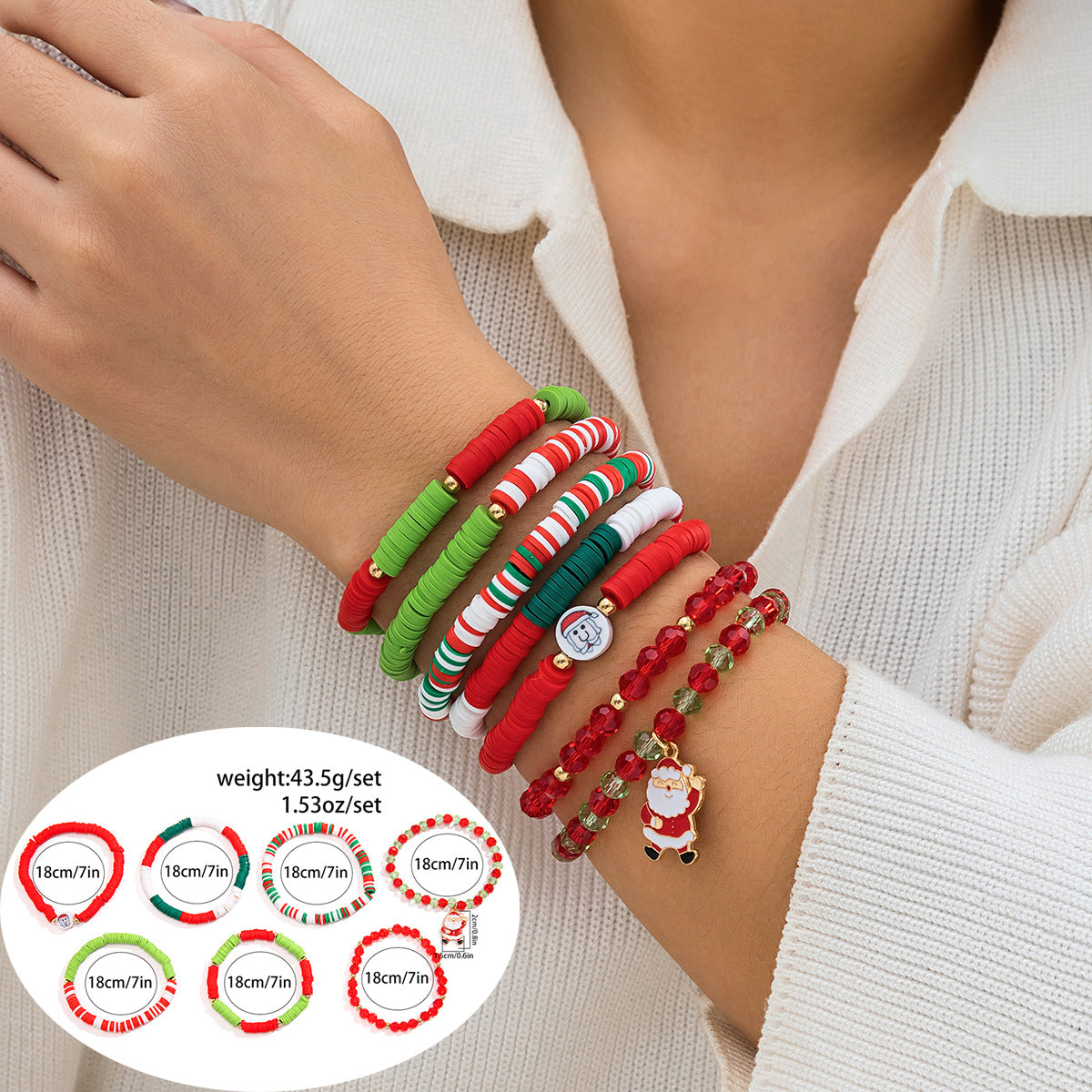 Set de pulseras de resina con forma de letra con motivos navideños de renos y campanas para mujer