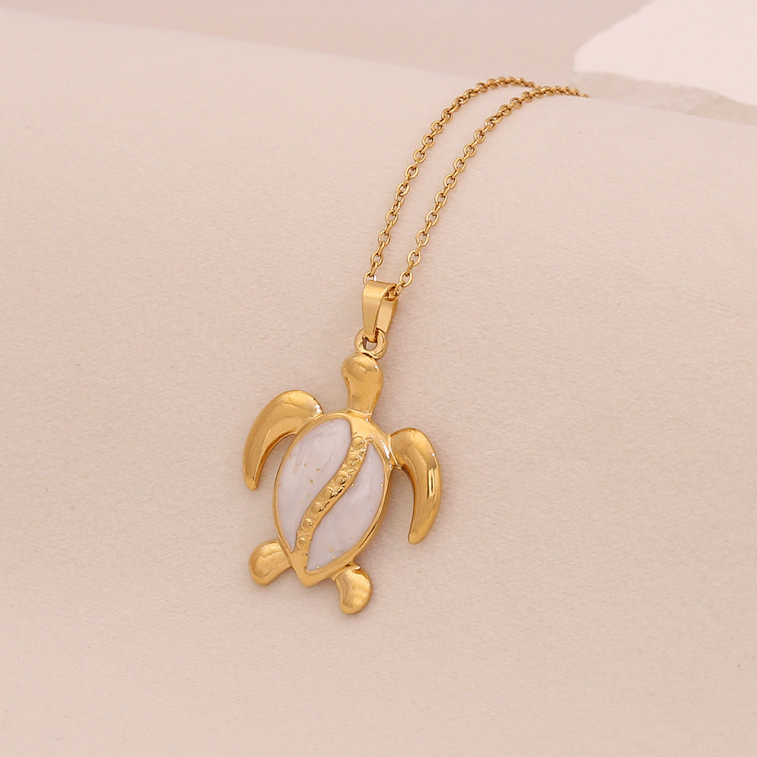Playful Ocean Animal Pendant Necklace in Stainless Steel with Plating Finish, Turtle Seahorse Dolphin Shell Design on O-Chain for Women