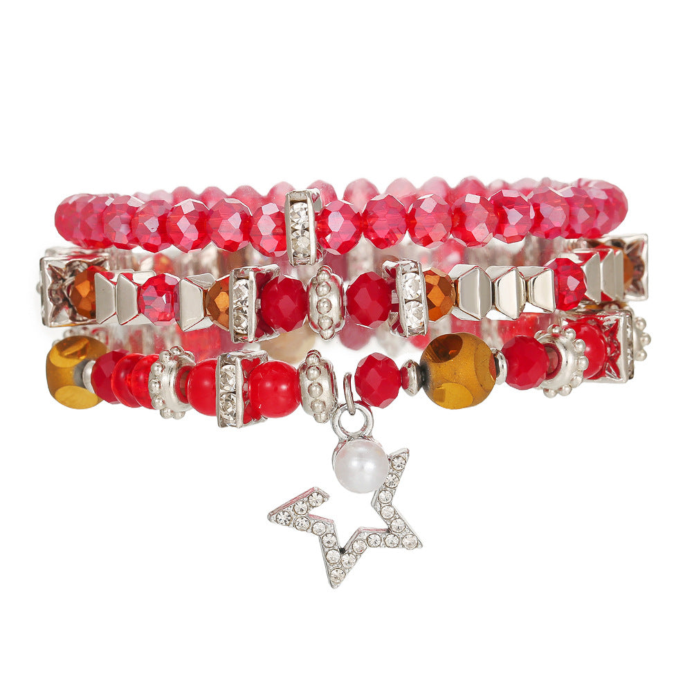 Bohemian Ethnic Star Geometric Glass Alloy Handmade Crystal Beaded Bracelet for Women