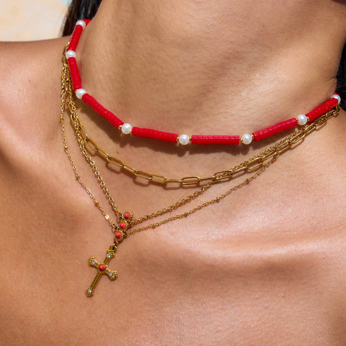 Collana con Pendente a Croce Geometrica in Acciaio Inossidabile con Ciondolo in Acciaio al Titanio, Elettroplaccata per un'Eleganza che non Sbiadisce