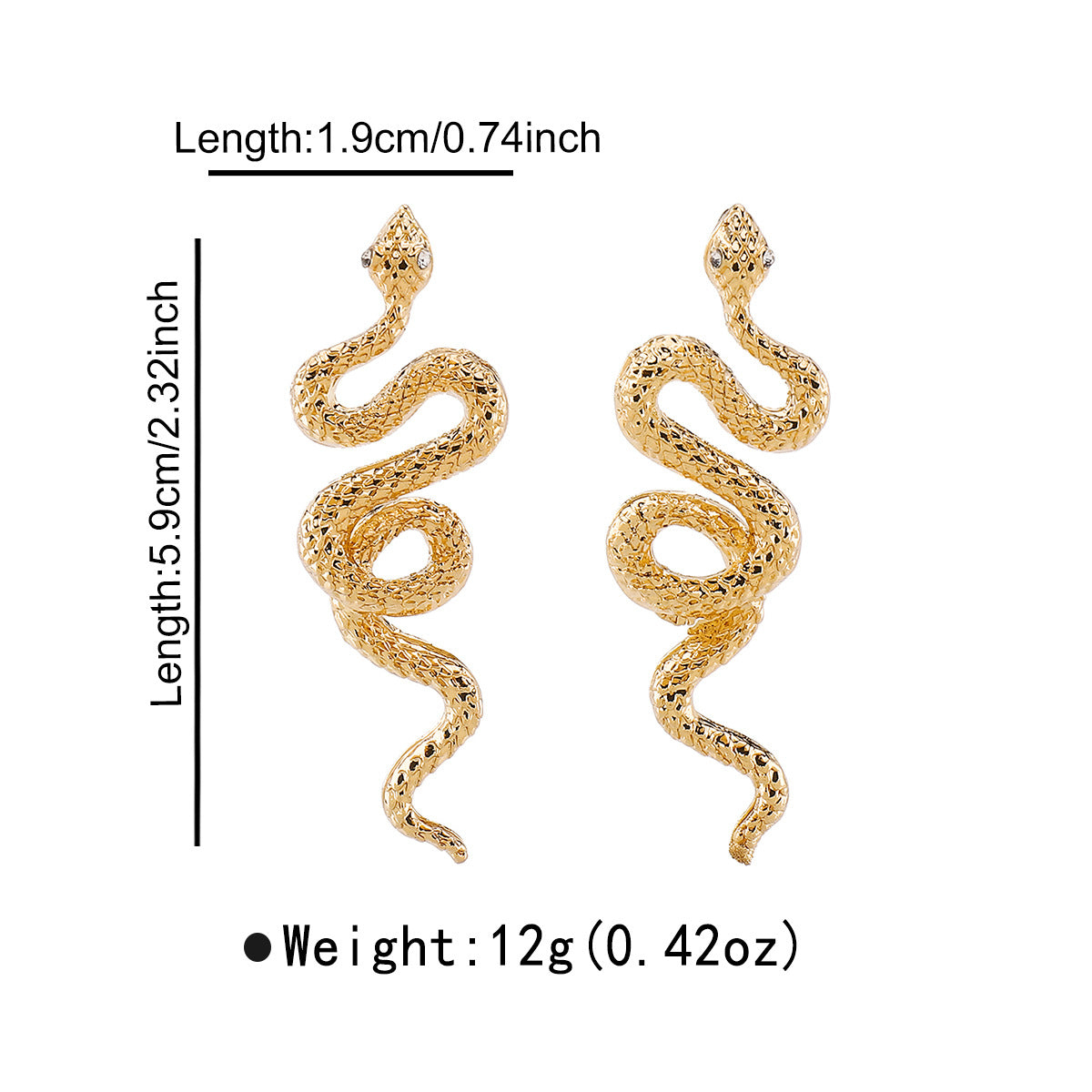 Pendientes de aleación con forma de serpiente minimalistas con acabado chapado para mujer