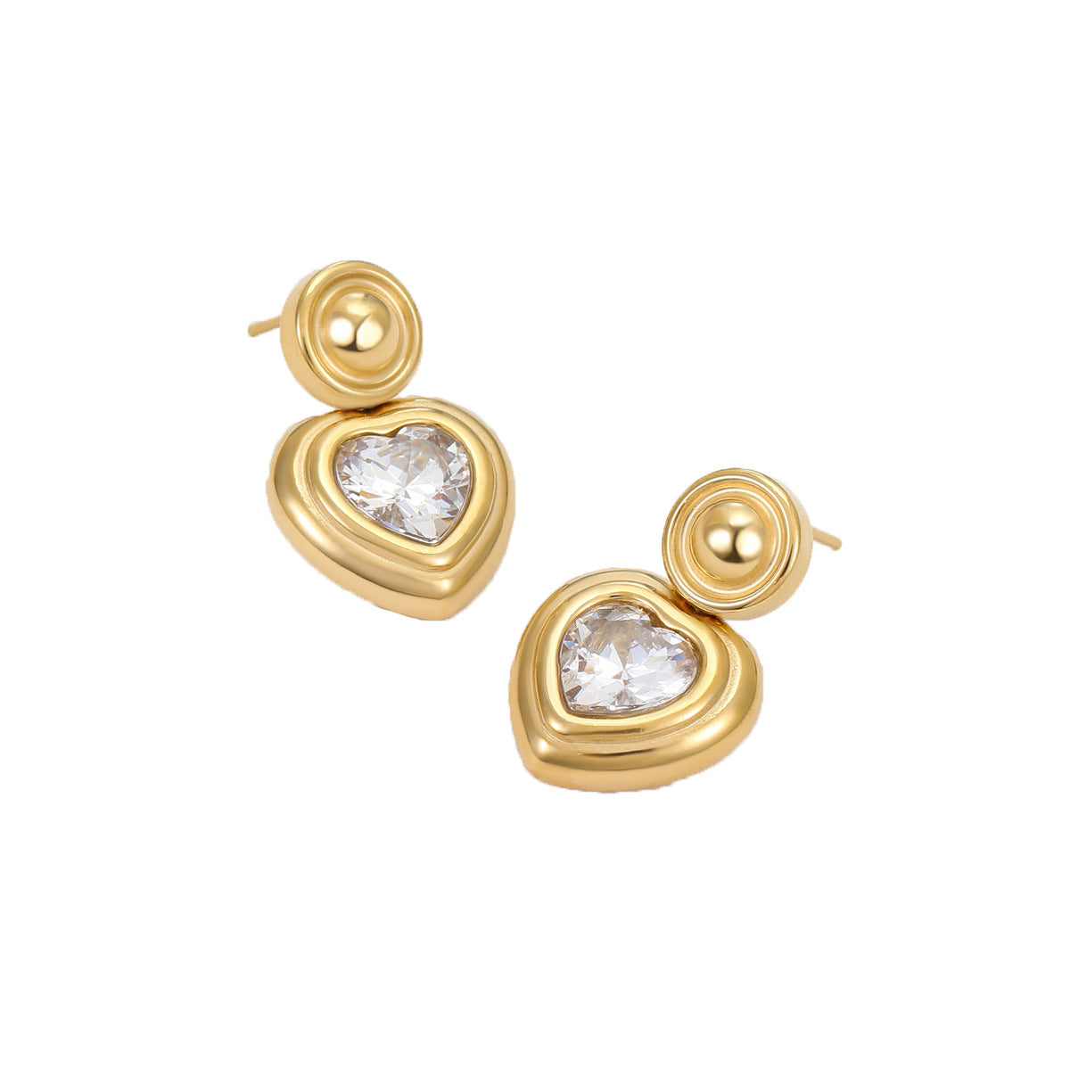 Orecchini retrò in acciaio inossidabile a forma di cuore alla francese con intarsio in zircone, orecchini minimalisti di moda per le donne