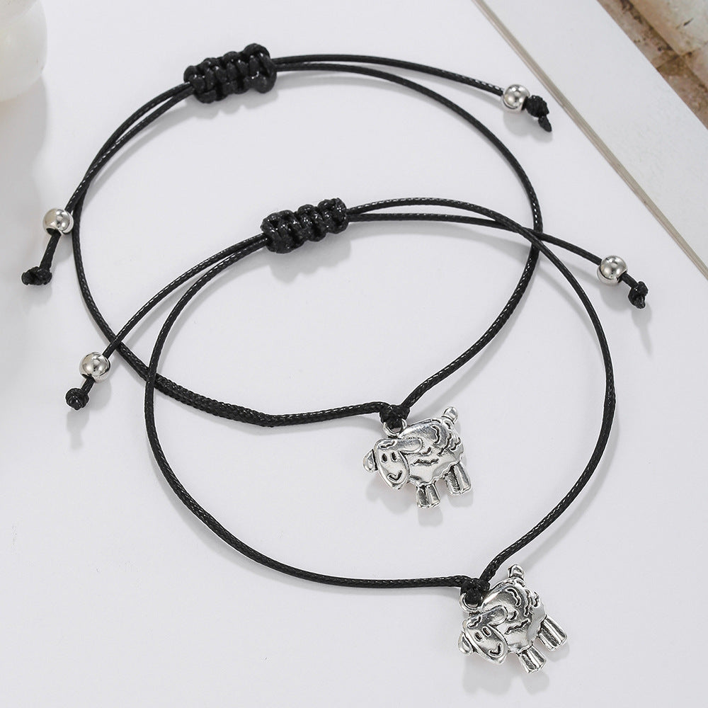 Animal Zinc Alloy Pendant Wax Cord Bracelet Unisex