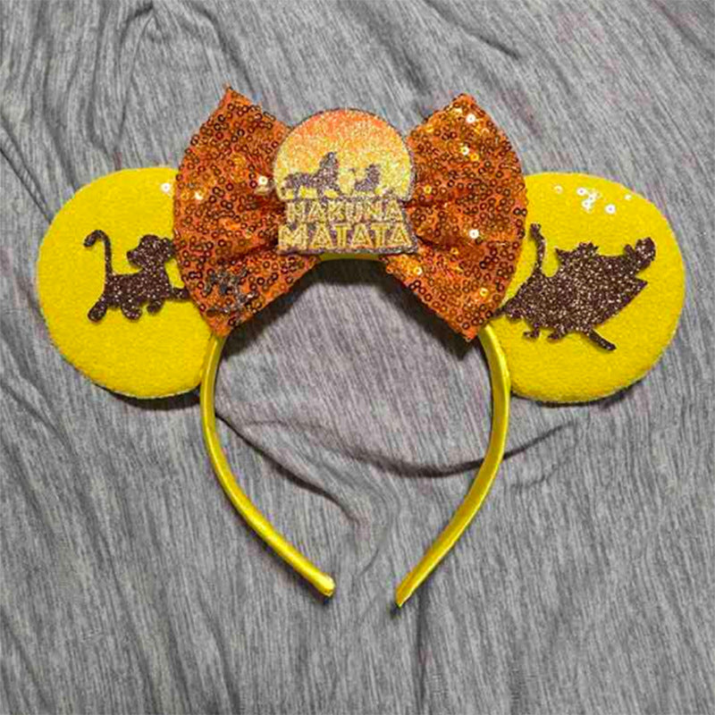 Diadema estilo caricatura de orejas de Mickey Mouse para niños con ribete floral rosa y revestimiento de resina