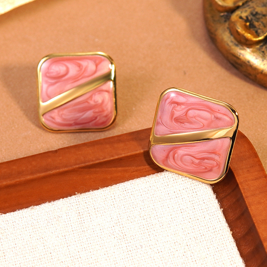 Elegant Geometric Square Drip Oil Stainless Steel Earrings for Women