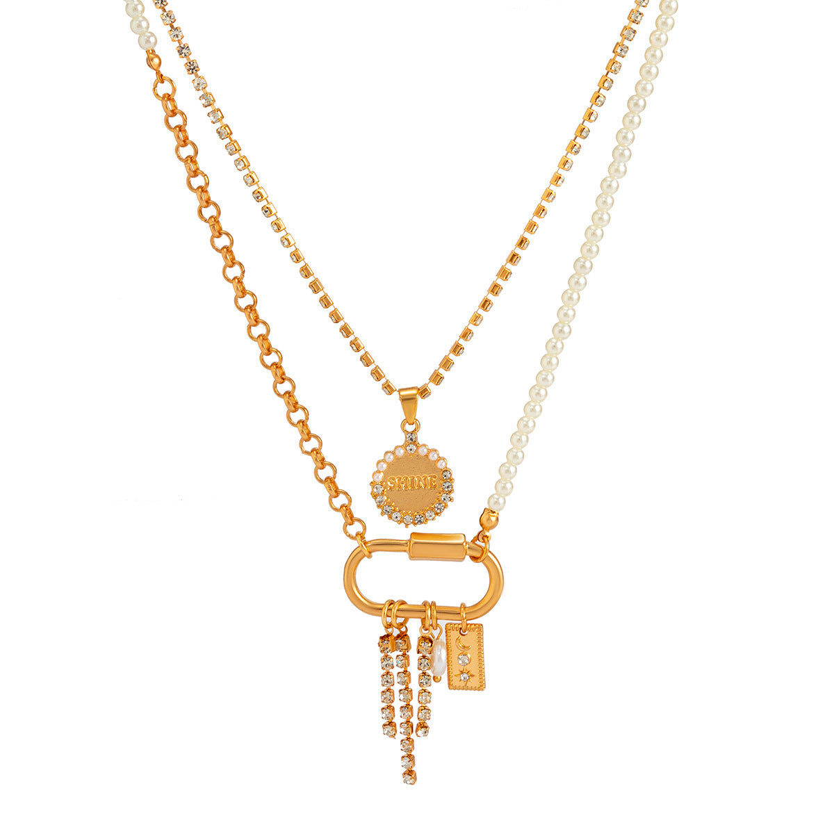 Collar colgante de aleación geométrica minimalista con borla desmontable, cadena en forma de Y con cierre en O chapado en cruz