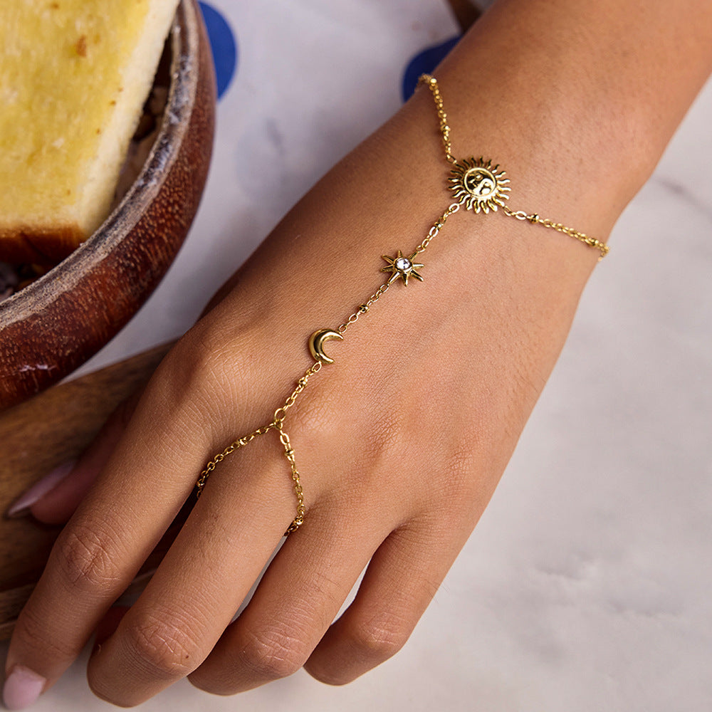 Pulsera Minimalista de Sol Geométrico de Acero Inoxidable para Mujer con Acabado Chapado, Hipoalergénica y Resistente al Deslustre