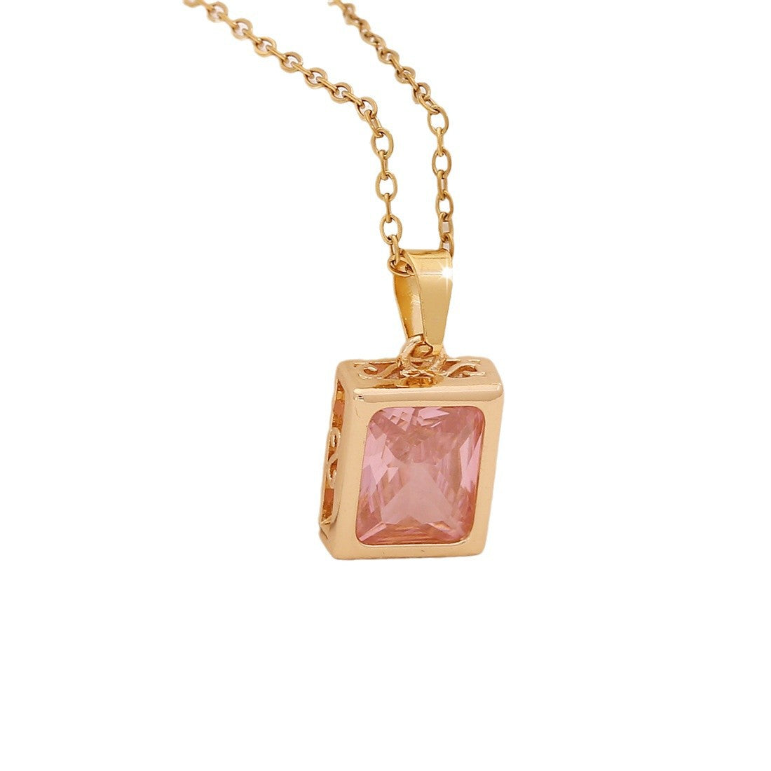 Fashion OL Floral and Leaf-Shaped Stainless Steel Pendant Necklace with Geometric Square Locket Design