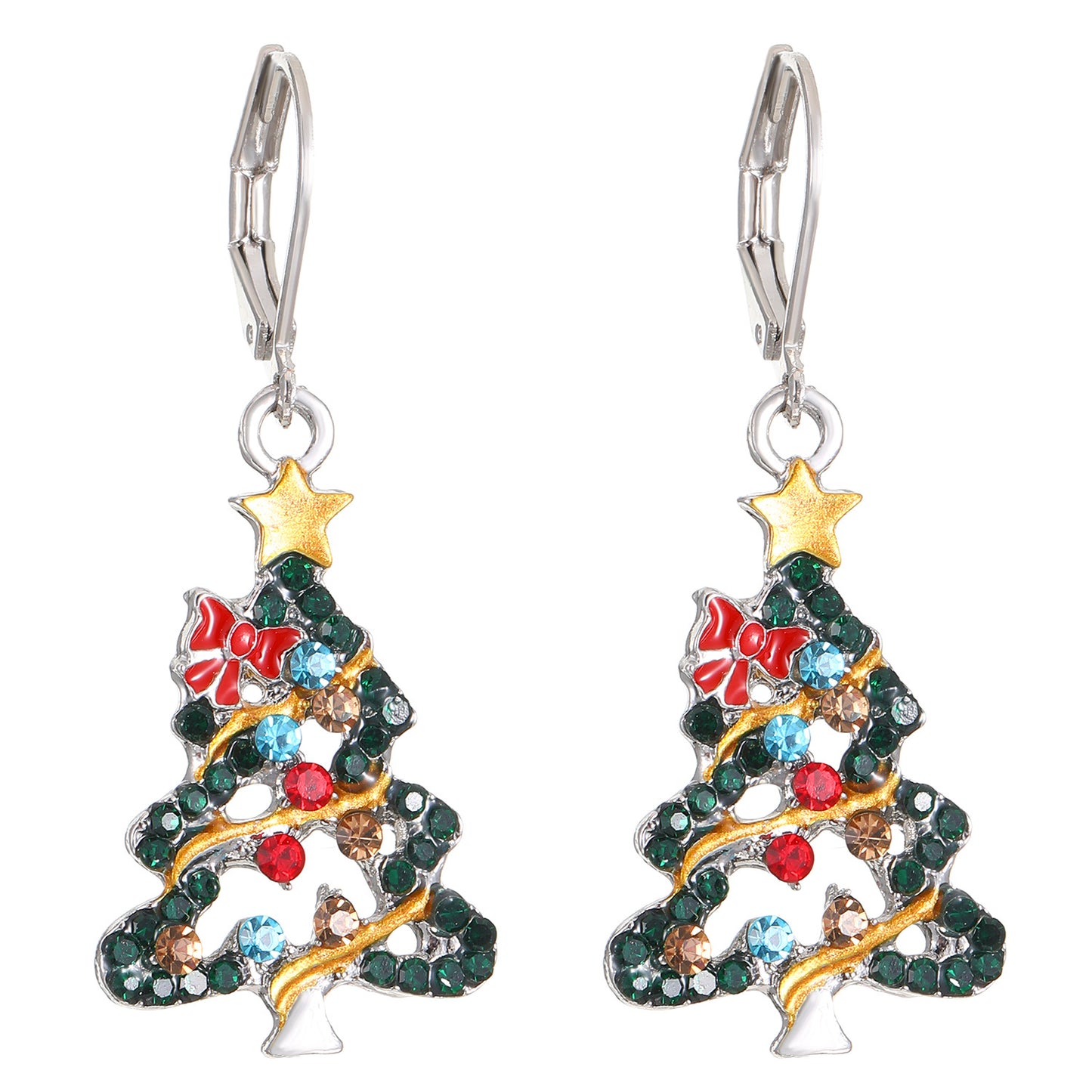 Orecchini da donna con strass in smalto a forma di fiocco rosso e stella in lega per albero di Natale