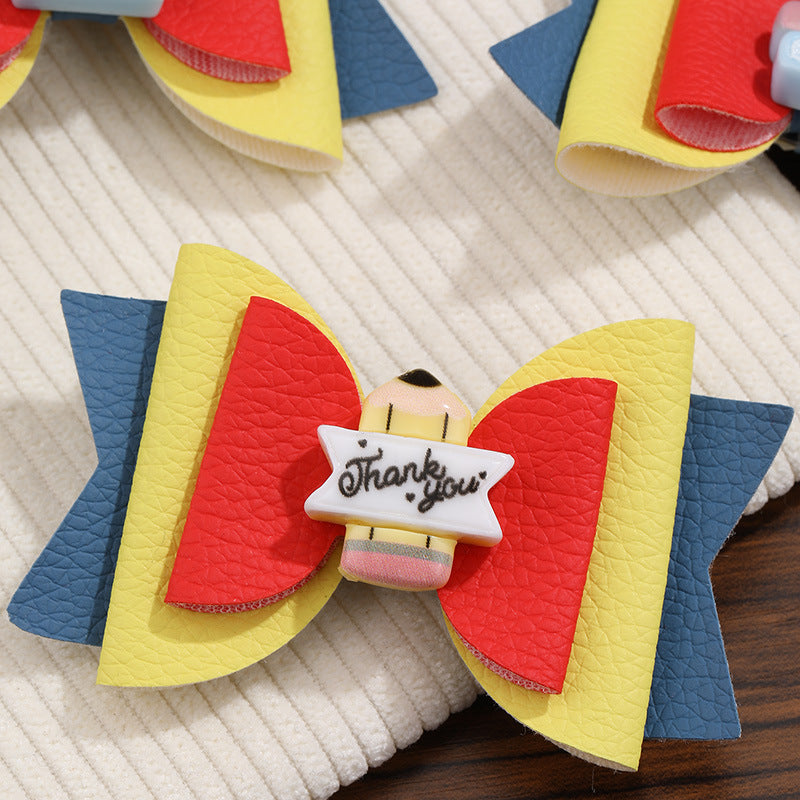 Natural Style Bow-Shaped Hair Clip for Girls Made of Polyester with Ruffled and Mesh Details, Duckbill Hairpin Set for Children Ages 3-10