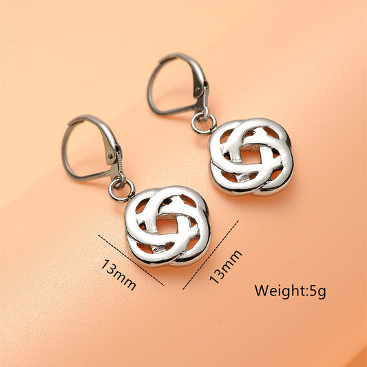 Minimalist Celtic Knot Stainless Steel Drop Earrings with Floral and Geometric Design for Women
