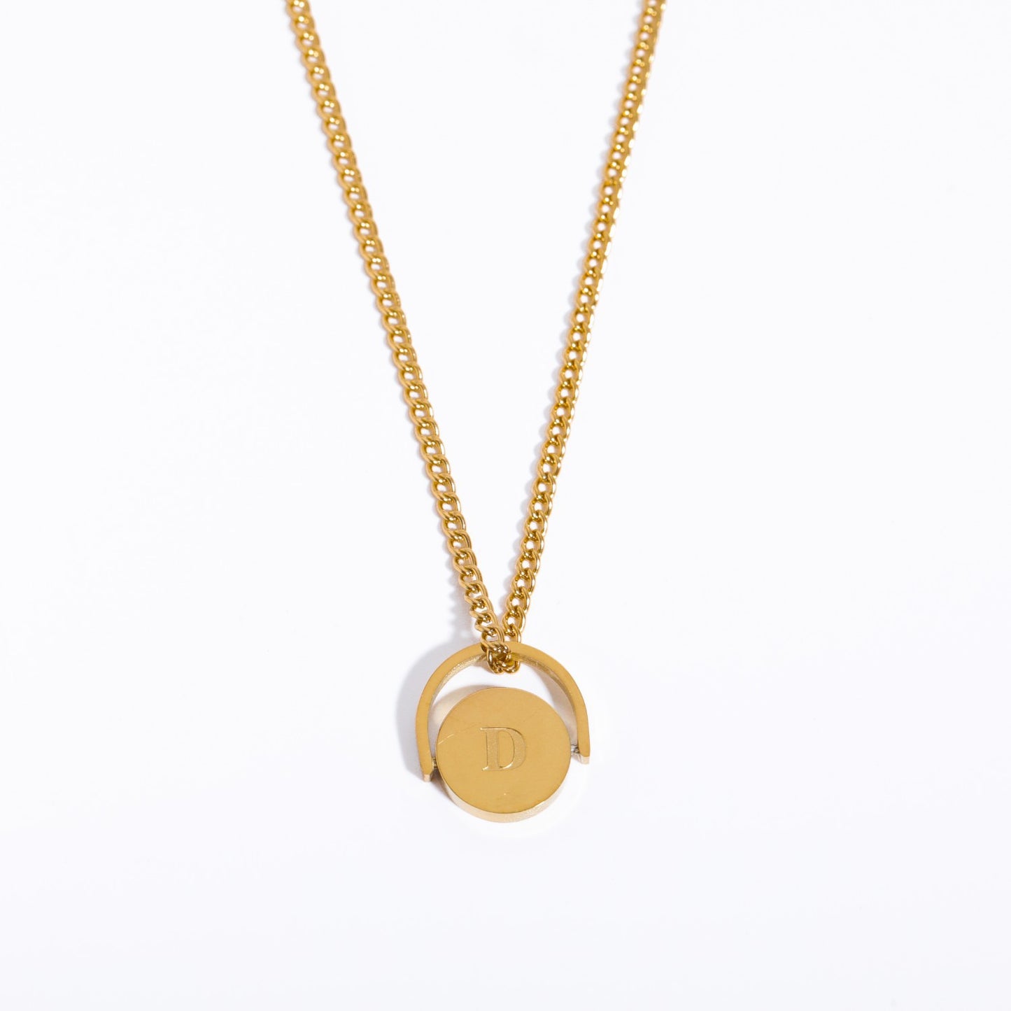 Minimalist Letter Shape Titanium Steel Pendant Necklace with Enamel Finish and Oval Stainless Steel Charm on O-Chain for Women