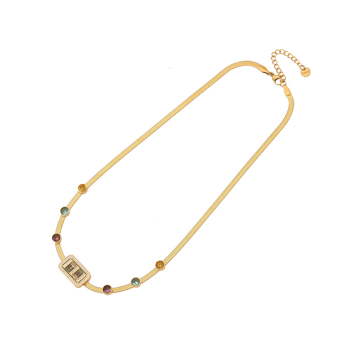 Fashionable Geometric Square Zircon Pendant Necklace for Women in Stainless Steel with Plated Finish