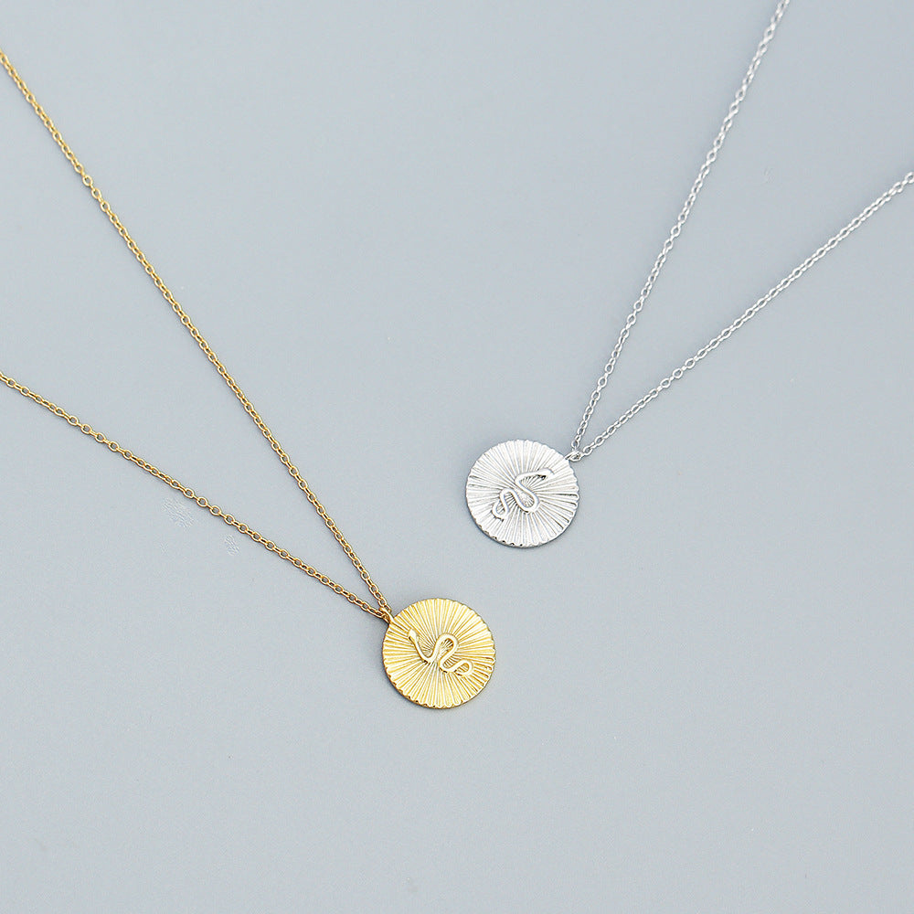 Minimalist 925 Sterling Silver Round Snake Pendant Necklace with Cable Chain for Women