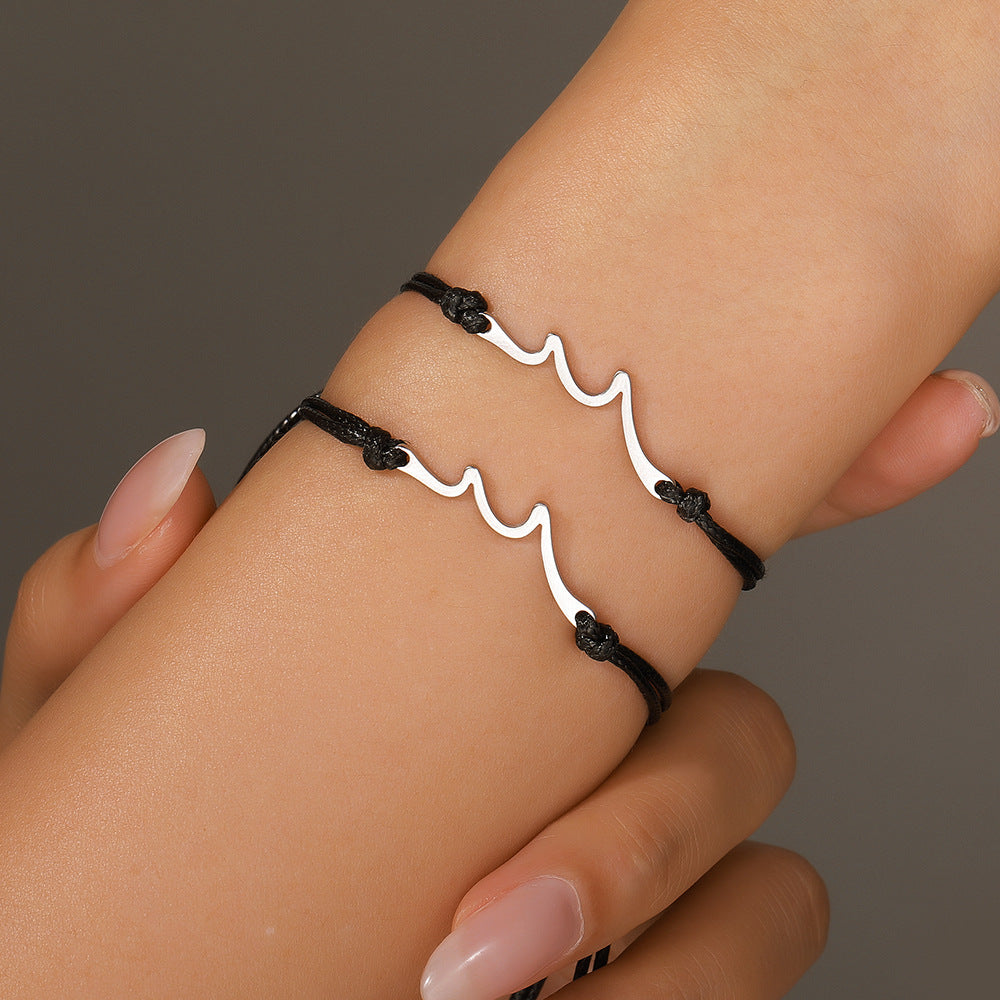 Minimalist Geometric Titanium Steel Wave Bracelet for Unisex