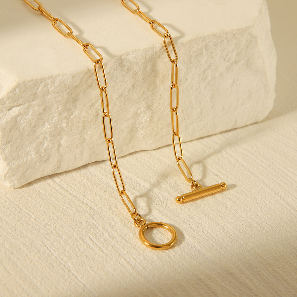 Minimalist Geometric Titanium Steel Cross Necklace for Women with Rhinestone Inlay and Plated Finish