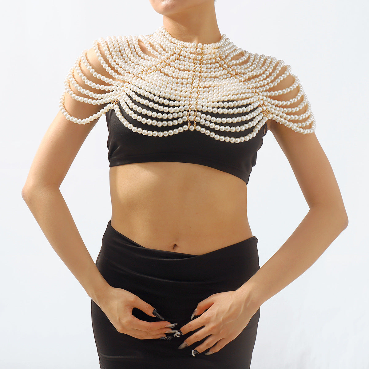 Catena per il corpo geometrica in stile vintage con intarsio di perle sintetiche da donna