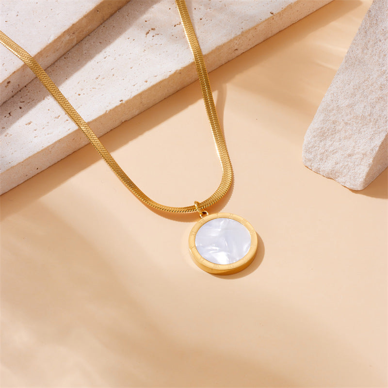 Minimalist Fashion Stainless Steel Geometric Round Roman Numerals Pendant Necklace