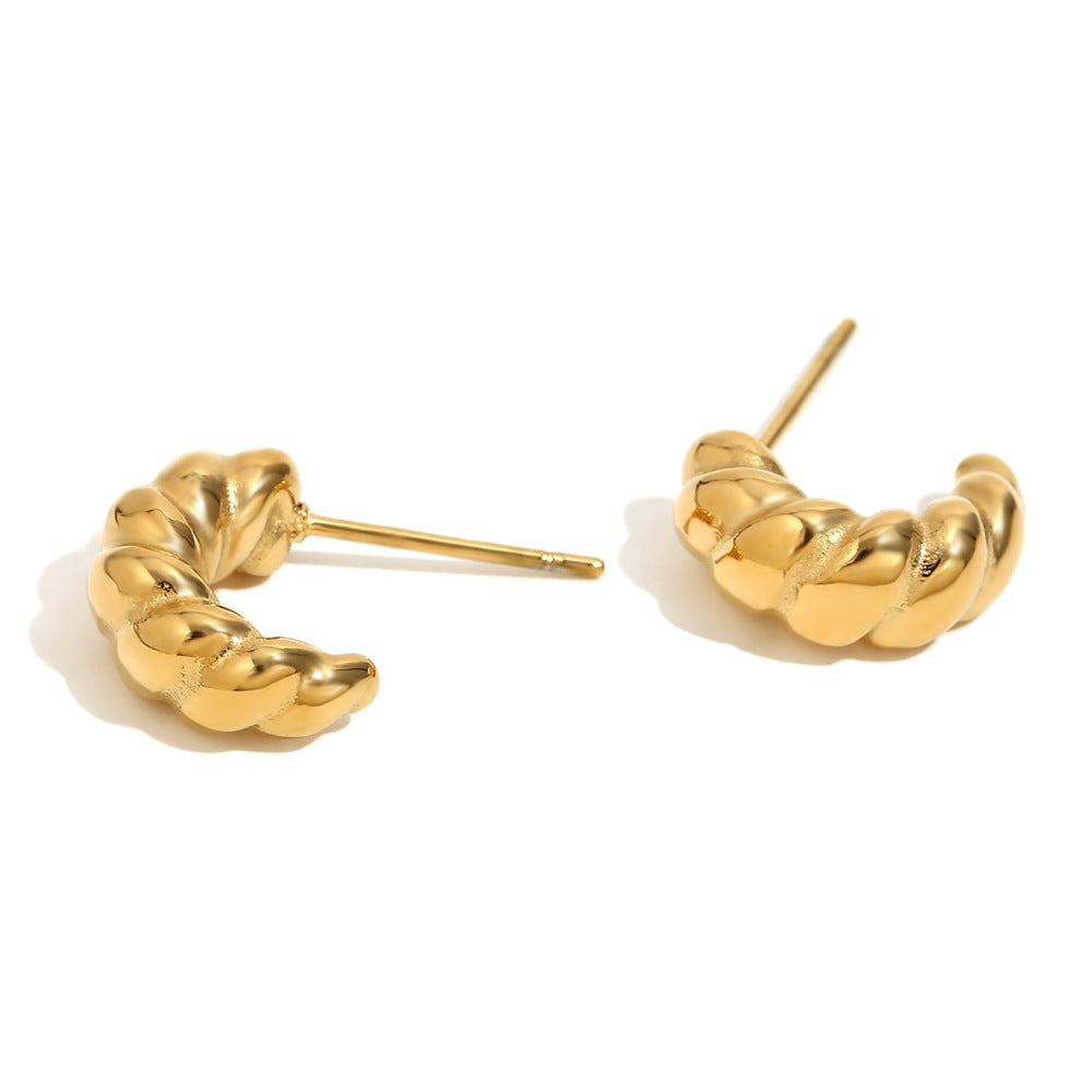 Vintage-Inspired Geometric Stainless Steel Ear Studs with 18K Gold Plating for Women