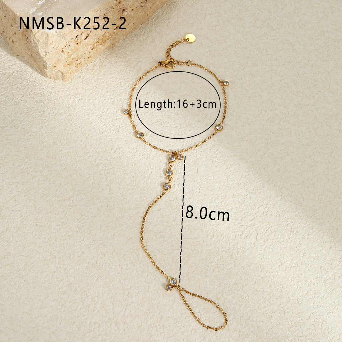 Fashionable Geometric Titanium Steel Finger Ring Bracelet with Rhinestone Inlay and Plated Finish for Women