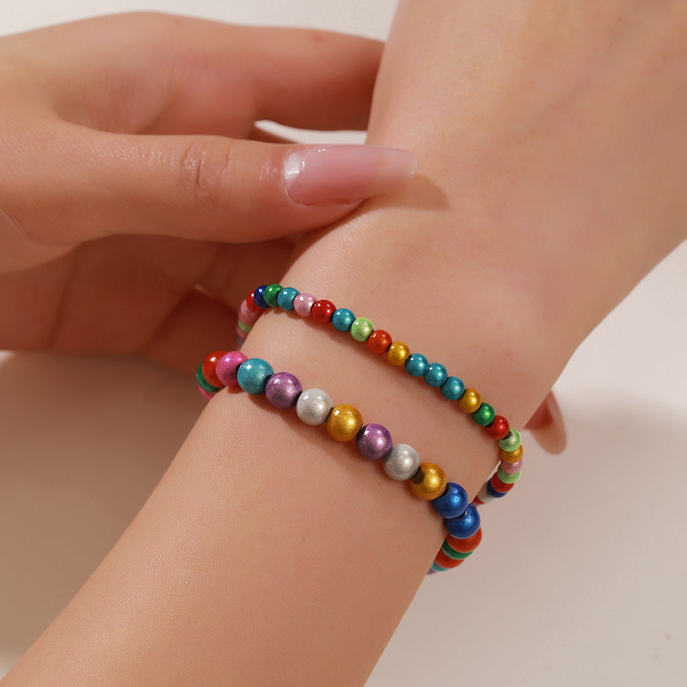 Bohemian Multi-Layer Geometric Round Glass Bead and Crystal Bracelet for Women