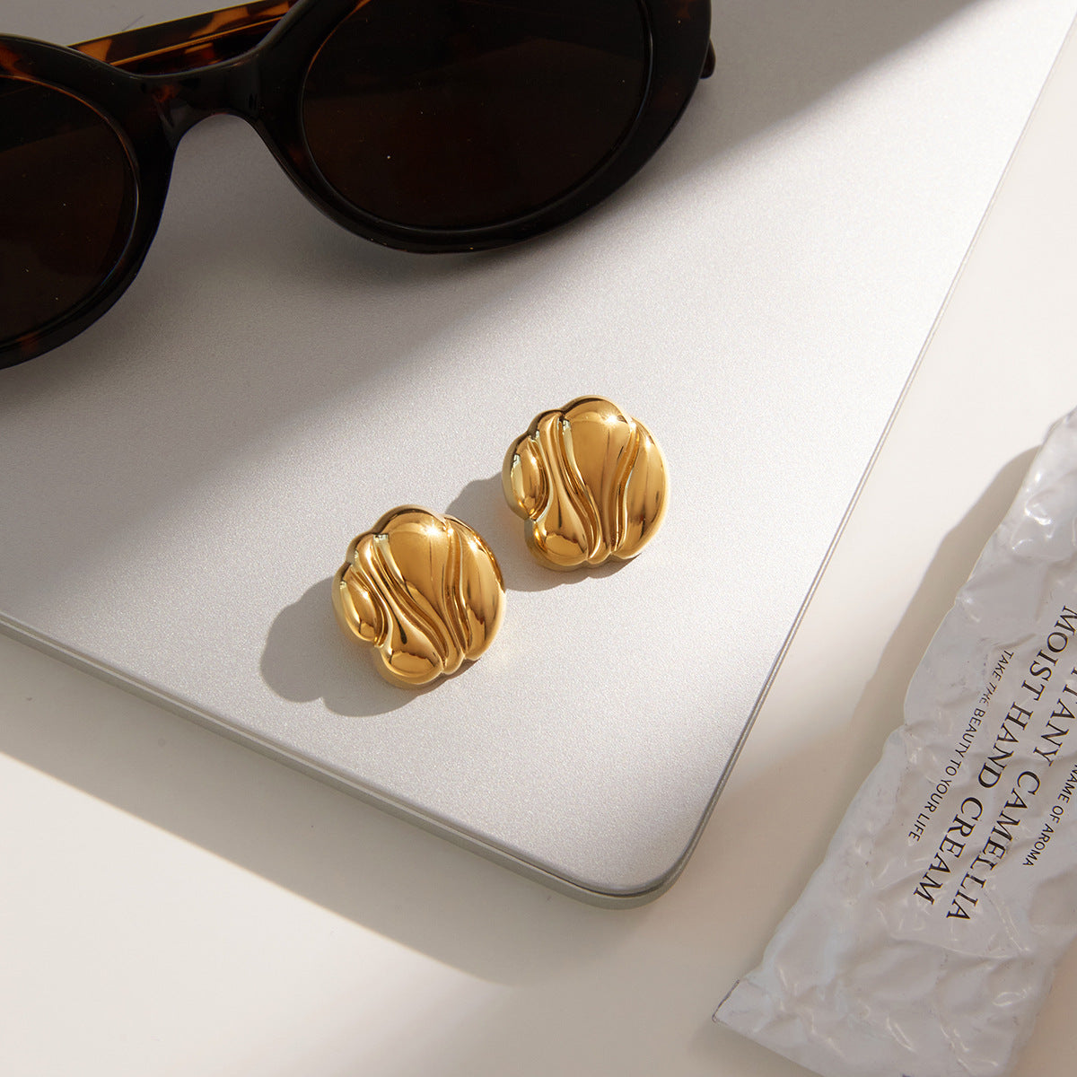 Luxury Gold Plated Geometric Oval Stainless Steel Ear Studs for Women