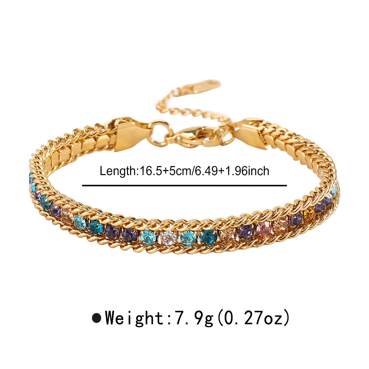 Bracciale Minimalista Elegante Geometrico in Acciaio Inossidabile con Intarsio di Zirconi Colorati per Donne