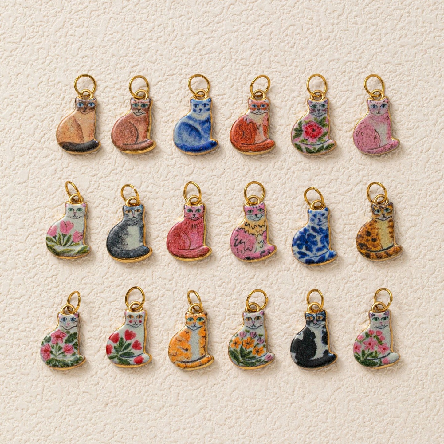 Cute Cat Ceramic Drip Oil Plated Stainless Steel Charm Bar Pendant