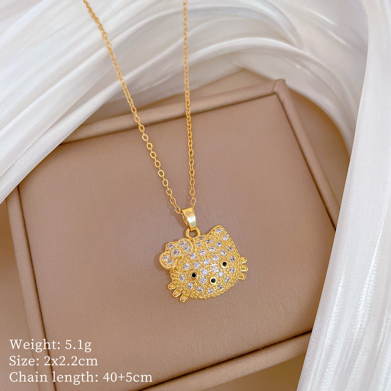 Sweet Elegant Cartoon Butterfly Geometric Rhinestone Brass Pendant Titanium Steel Necklace Cable Chain