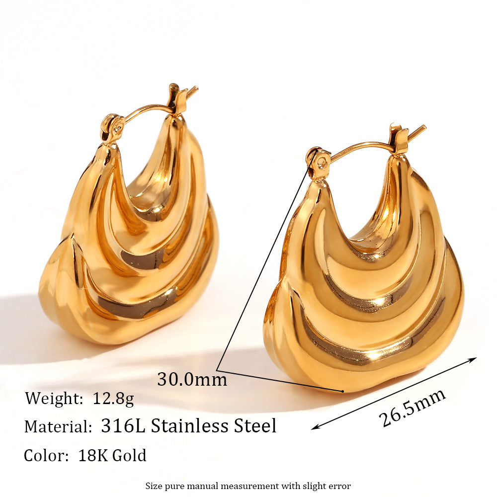 Aretes huecos con forma de bote de acero inoxidable chapados en oro de 18 quilates para mujer, de moda para negocios