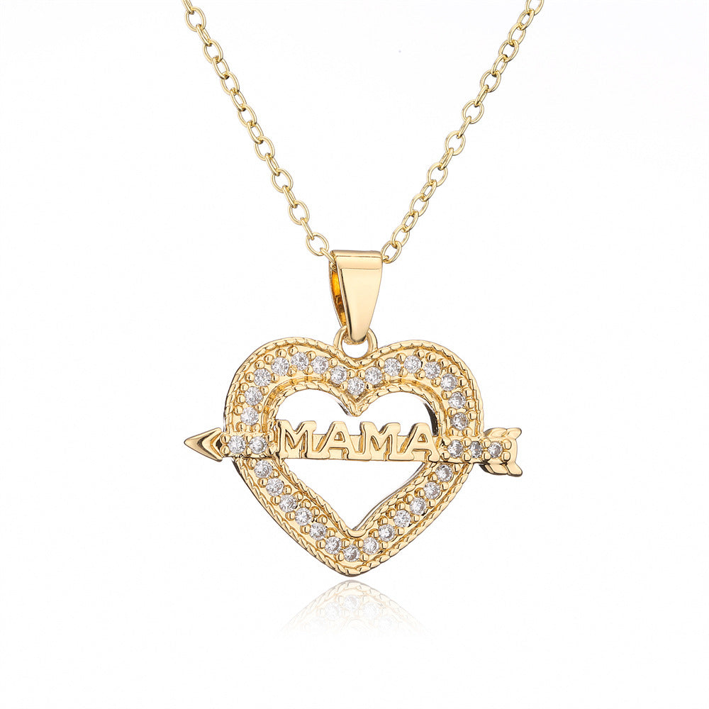 Minimalist Heart-Shaped Copper Pendant Necklace with 18K Gold Plating and Zircon Inlay for Women