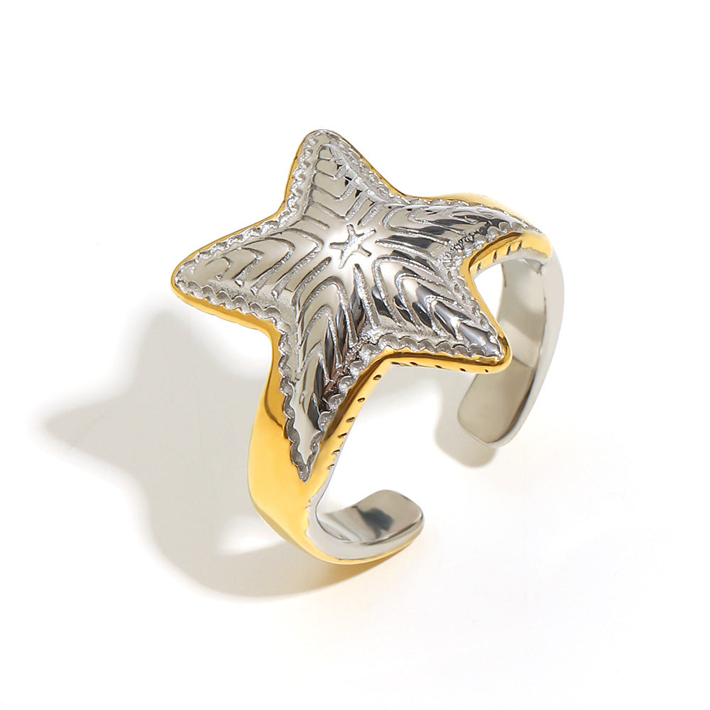 Minimalist Geometric Starfish-Shaped Stainless Steel Ring with 18K Gold Plating for Women