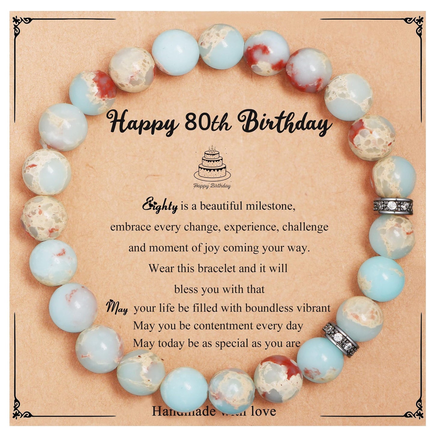 Natural Stone Zebra Print Round Beaded Bracelet for Women