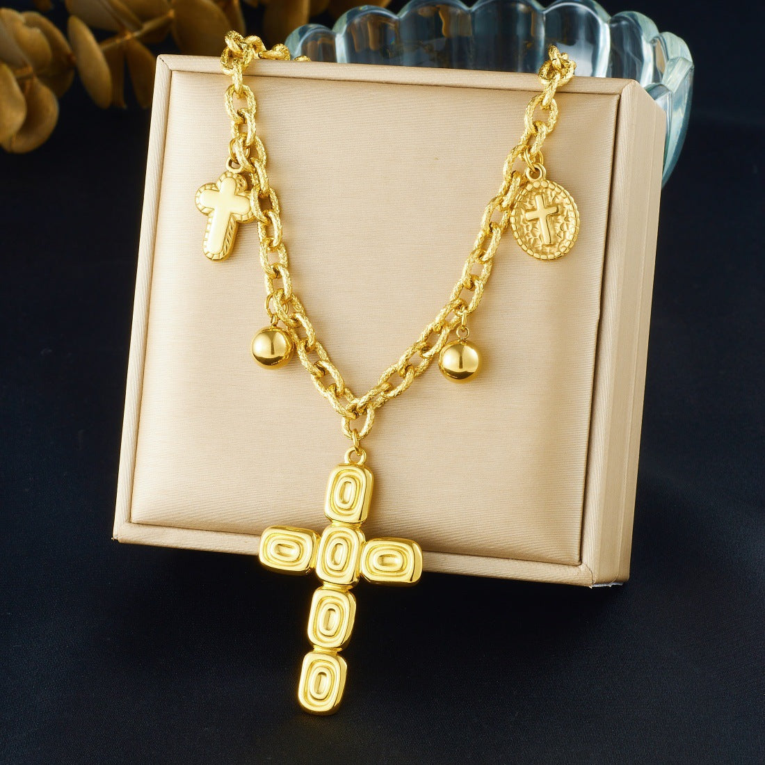 Chic Gold Plated Drip Oil Heart Floral Star Round Stainless Steel Pendant Necklace for Women