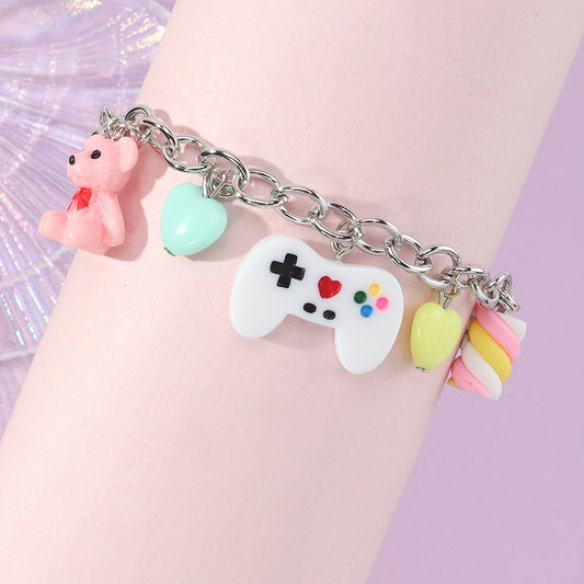 Braccialetto per bambini con unicorno arcobaleno in stile punk e ciondolo in resina di plastica per ragazze dai 3 ai 10+ anni