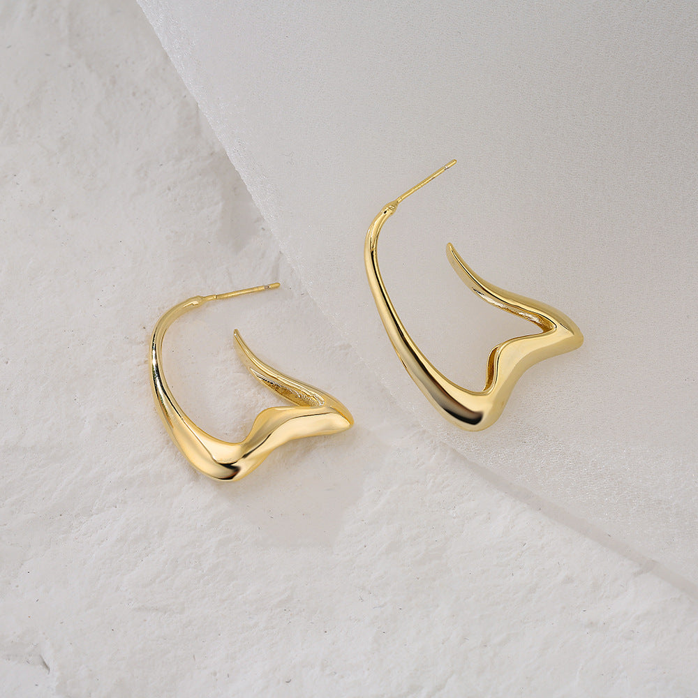 Minimalist Irregular Geometric Earrings for Women in Copper with 18K Gold Plating